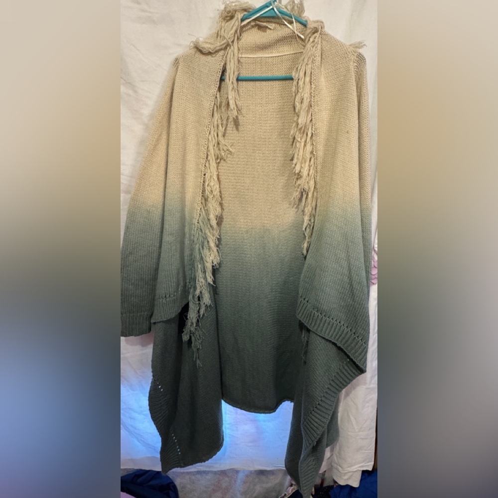 Double Zero Cream and Green Shrug Sweater